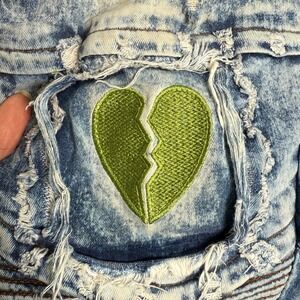 Focus Jeans Mens 34x32 Acid Wash Biker Moto Slim Fit Broken Heart Paint Splatter